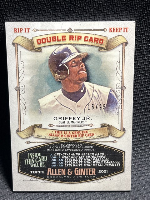 2021 ALLEN & GINTER KEN GRIFFEY JR. KYLE LEWIS DOUBLE RIP CARD 16/25 UNRIPPED