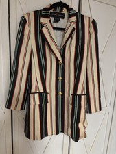 Chaqueta Blazer Escada Sport Rojo Verde Rayas Lana Talla 34 Náutica Botón Dorado