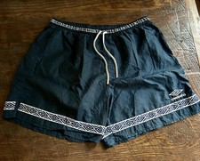 Vtg 90s Umbro Nylon Soccer Shorts XL Navy Blue Diamond Border Pattern Aztec Tape
