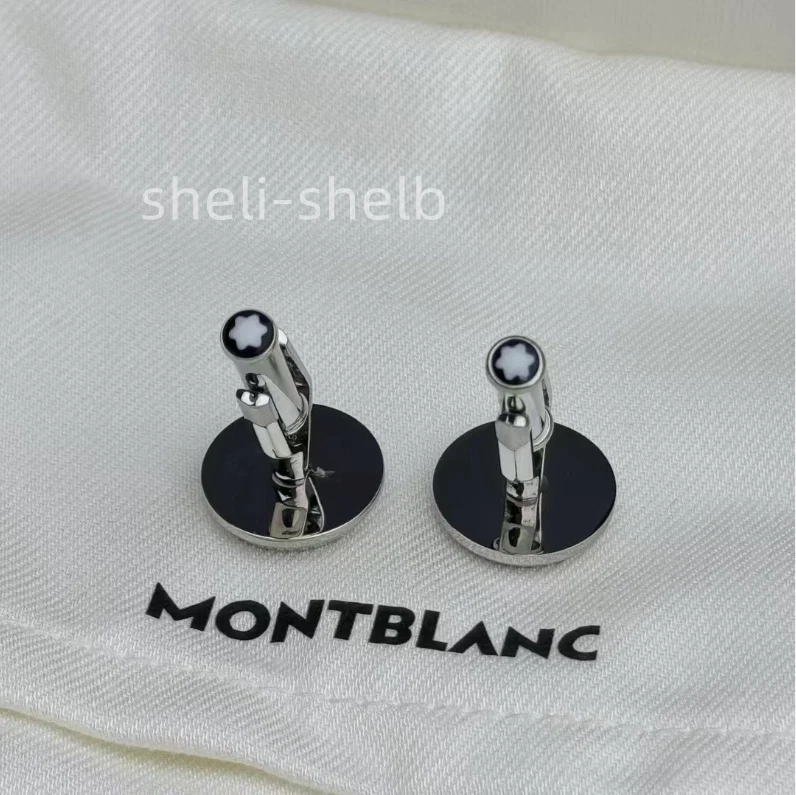 Montblanc Gemelos Estrella Acero Inoxidable Forma Redonda con Incrustación de Resina Negra  Foto 4 de 4