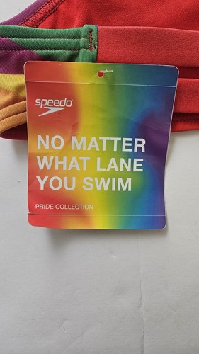 SPEEDO ENDURANCE XSmall Rainbow Pop Solid Strappy Fixed Back Bikini Top NEW UPF - Picture 3 of 5