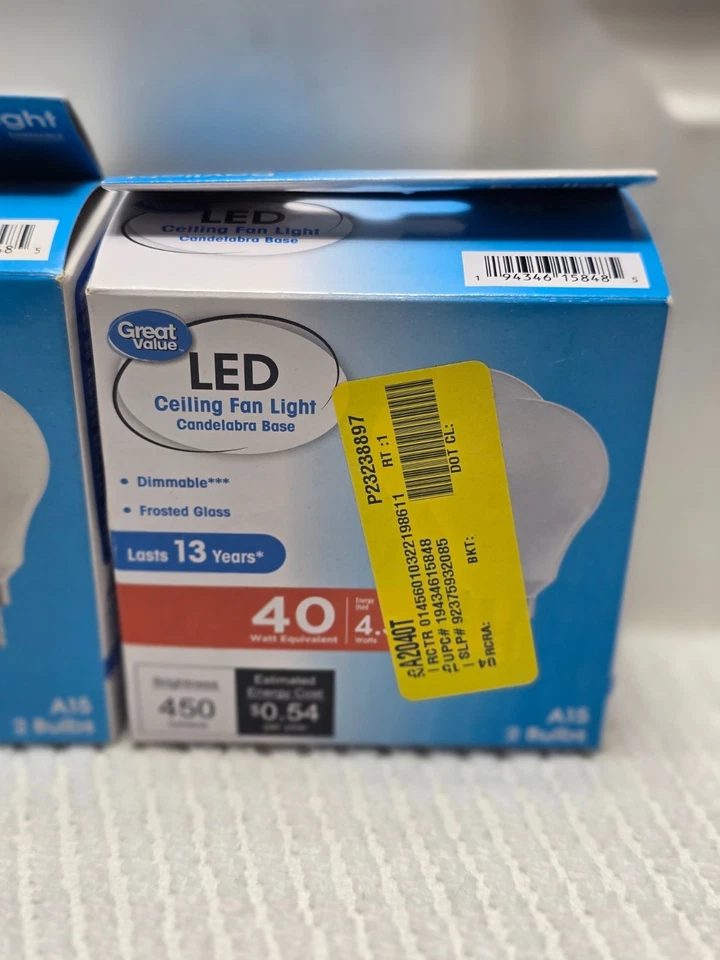 Great Value Dimmable LED Ceiling Fan Light 4.5W A15 Bulb Frosted Glass 2 Pack (R - Image 4 of 4