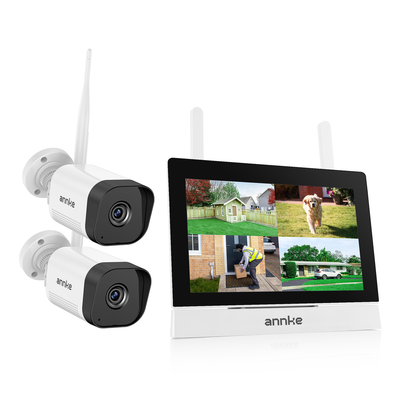 ANNKE Wireless 4CH NVR 7" Monitor 3MP Security Camera System 2-Way Audio WIFI AI
