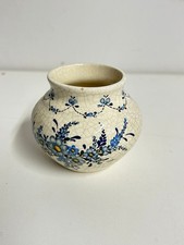 Septum Hand Painted Portuguese Pottery Vase Crackle Glaze Blue Floral 