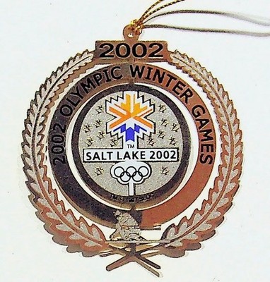 2002 Salt Lake City Olympic Winter Games Ornament Vtg Goldtone Enamel