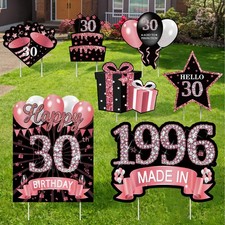 7Pcs Rose Gold 30th Birthday Yard Sign Decorations for Large,