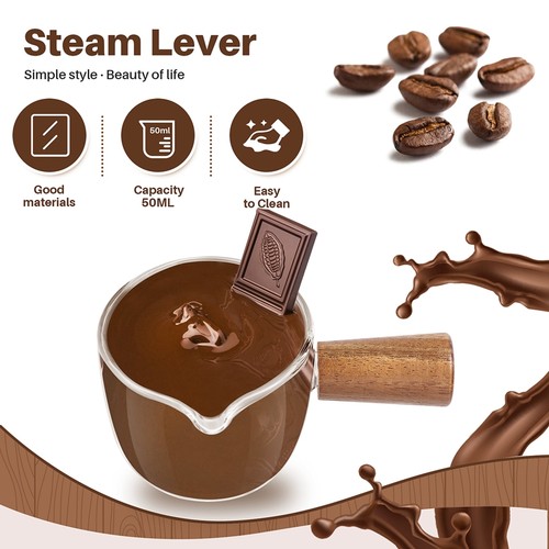 2 Stück Transparent Glas Milchkännchen mit Holzgriff, Kaffee Milch Milchkännchen 3026 - Bild 6 von 7
