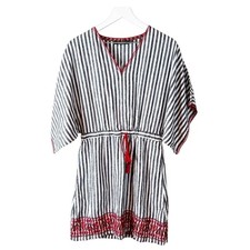 Lauren Ralph Lauren Linen Gray Striped Embroidered Dress Coverup Size 2