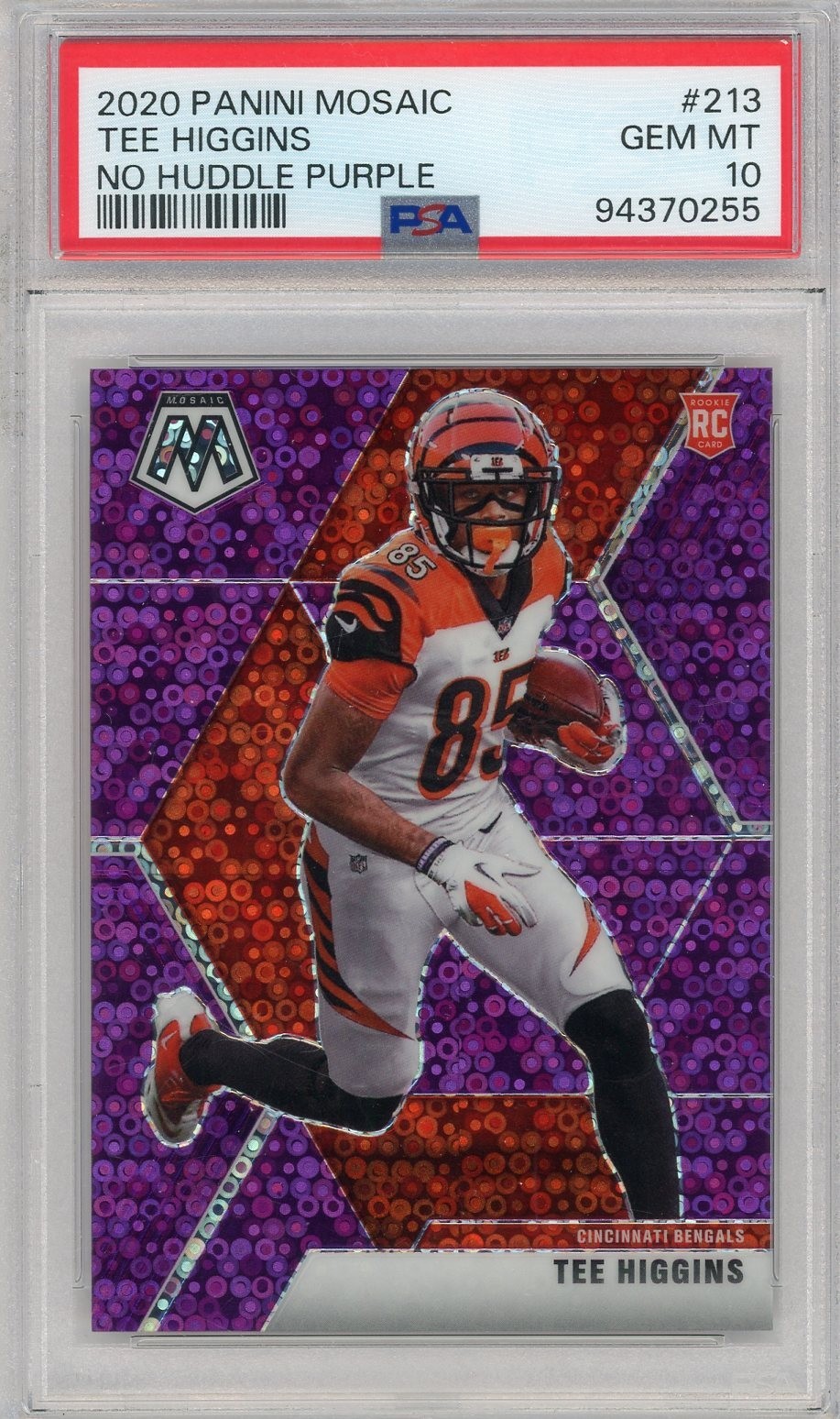 2020 Panini Mosaic No Huddle Purple Disco #213 Tee Higgins 10/50