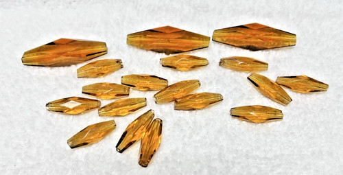 18 Vintage Med Amber Cut Crystal Glass Beads Long Bar Cut 7/8-1 5/8 Inch