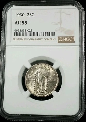 1930 25C STANDING LIBERTY QUARTER NGC AU 58 #5548A