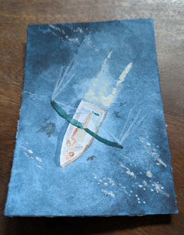 ACEO Signed Original Miniature ,Watercolor, Shrimp boat, Seascape, Ocean