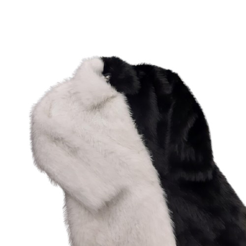 Boy and Girl Faux Fur Coat Women's 6XL Black White Two Tone Split Long Jacket image 2