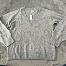 NWT Gap 2024 Cozy Gray V-Neck Popover Sweater Women's MEDIUM
