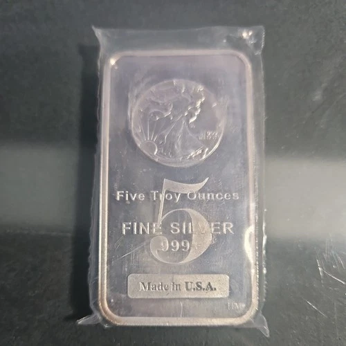 5 oz. .999+ Fine Silver Bar - HM - Walking Liberty Style