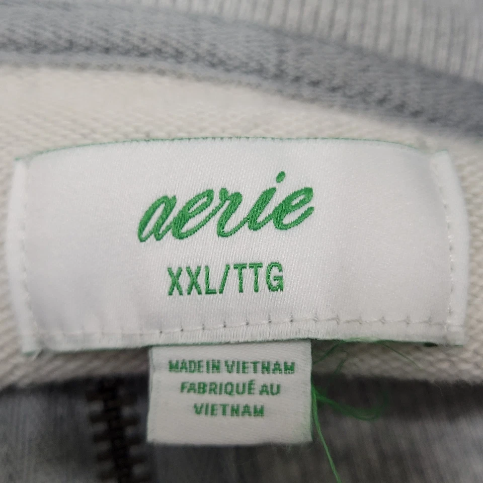 Aerie Heather Grey 100% Cotton 1/4 Zip Pullover Pockets Oversized Sweatshirt XXL - Image 3 of 4