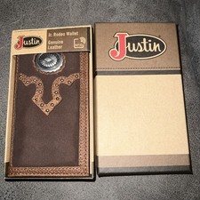 Justin Men's Brown Classic Genuine Leather Slim Bifold Jr. Rodeo Wallet NIB