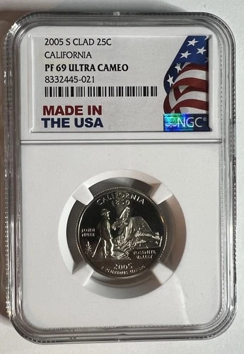 2005-S Proof State Quarter, California,  PF69 Ultra Cameo NGC, Patriotic Label