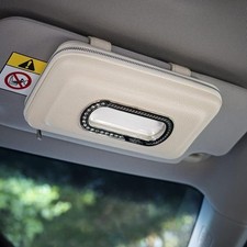 Premium Leather Car Tissue Holder  Mask Dispenser, Visor Napkin Organizer, Beig