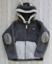 PATAGONIA Kids Furry Friends Fleece Hoodie with elbow patches Gray, Size 5T