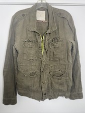 Free People Linen Military Style Utility Jacket Women's Size 8 Olive Green