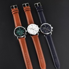 Mens Classic Quartz Watch Chronograph Date Brown Leather Strap Dress Wristwatch