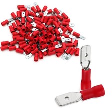 100 PCS 1/4 Inch Male Quick Disconnect Spade Connectors 2216 AWG 6.3mm Red