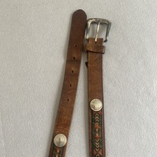 Brighton Belt Buffalo Nickel Brown Leather Southwest Aztec Design Western Unisex