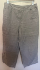 Eileen Fisher Linen Cropped Pants Womens Sz M Tan Wide Leg Relaxed Fit Lagenlook