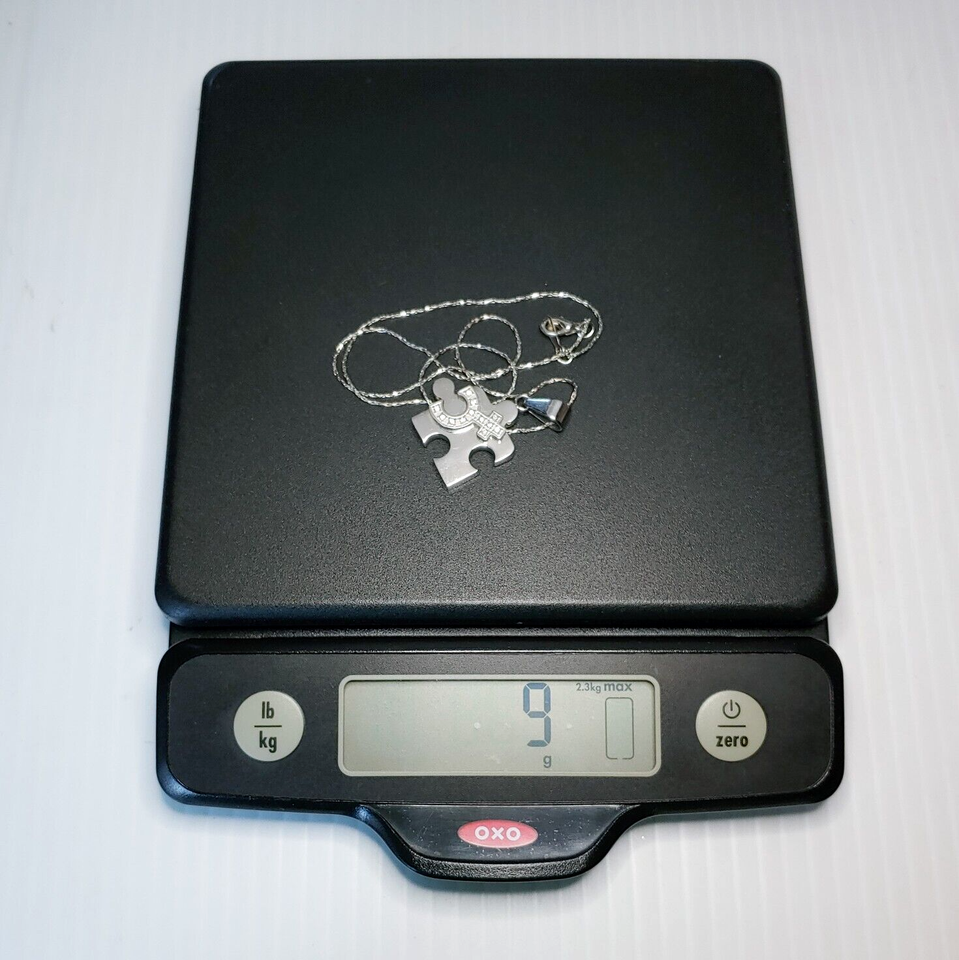 Necklace Puzzle Pendant Rhinestone Symbol w Chain 18K Gold Plated and