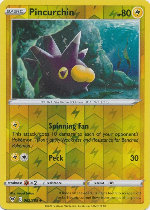 Reverse Holo Pincurchin 062/185 Uncommon Vivid Voltage Pokemon TCG