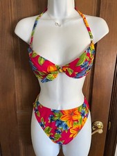 Vintage VICTORIA'S SECRET 3-Piece Swim Suit Bikini 36C Large Hawaiian floral 90s