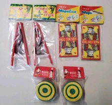 Vintage 1970's Prize Toy Lot • Monkey On Stick • Magic Coin • Yoyo • 2 Each NIP 