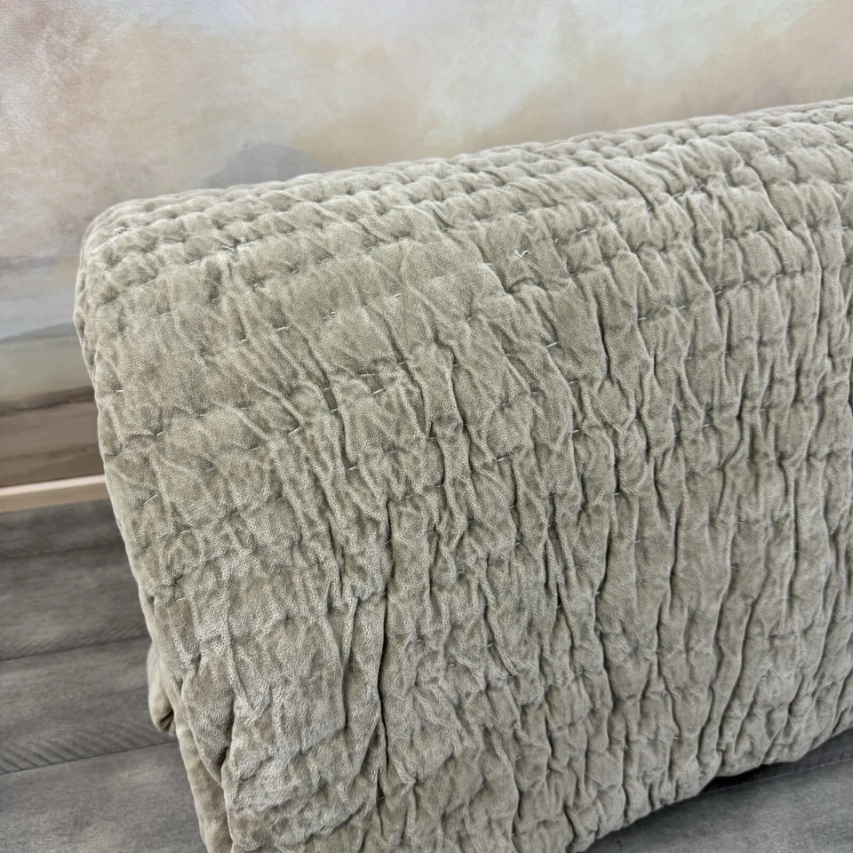 Edredón artesanal de terciopelo lavado Pottery Barn completo/reina topo nuevo sin etiquetas ob Foto 2 de 4