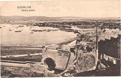 Gibraltar Neutral Ground Bird's Eye View North of Gibraltar Vintage Postcard