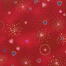 Laurel Burch Basics HEART on Red Metallic Fabric By the FQ - 1/4 YD