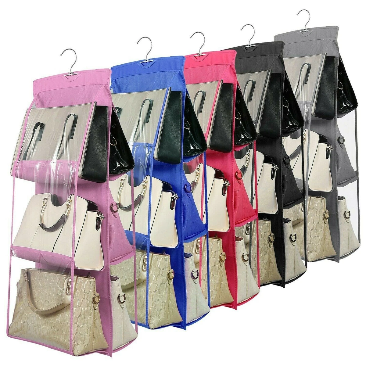 Handbag File Purse Organizer Rack Closet Display 6 Pocket Clear Storage  Hanger