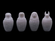 UNIQUE ANCIENT EGYPTIAN STATUE Stone 4 Canopic Jars Box Isis Anubis Handmade