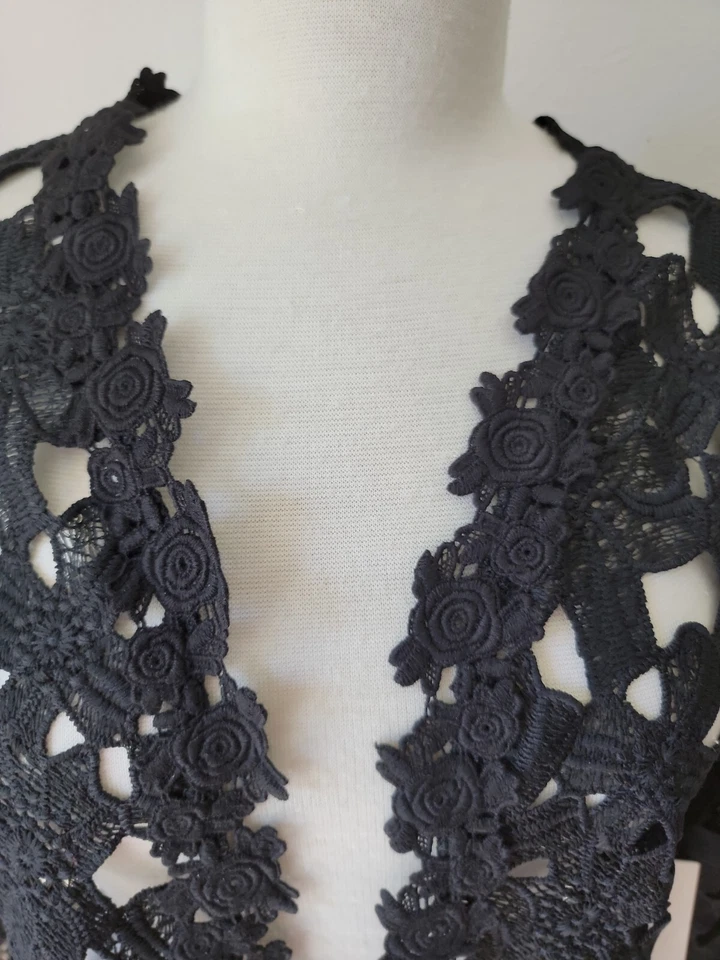 Double Zero Black Cardigan Jacket Small Lace 3/4 Sleeve Dressy - Image 4 of 4