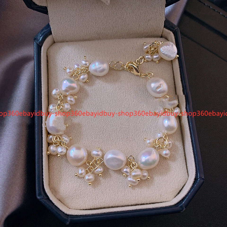 Genuine Natural 7-11mm White Freshwater Baroque Pearl Beads Bracelet 7.5'' - Image 2 of 4