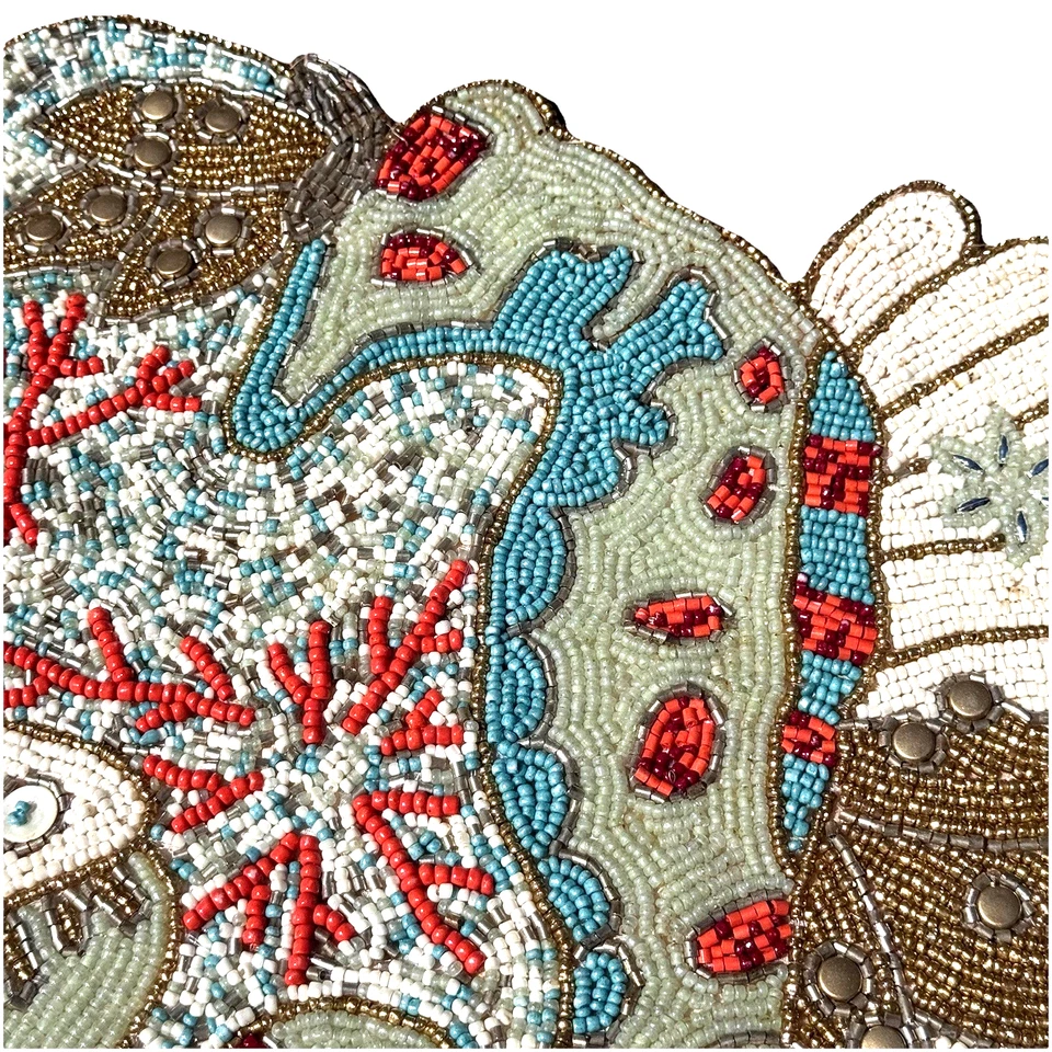 Beaded Starfish Seashell Shells Starfish Coral Reef Table Runner Ocean Beach 36" - Image 3 of 4