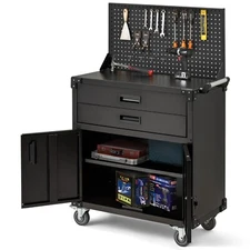 Rolling Tool Chest Tool Organizer Box with Lockable Wheels Pegboard Tool Cart