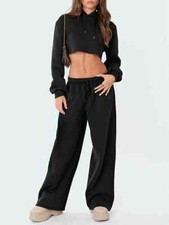 New Women Casual Wide Leg Joggers Sweatpants Solid Color Trousers Lounge Pants