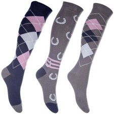 HKM Cardiff Riding Socks Grey/Blue - pack of 3 - Size 35-38