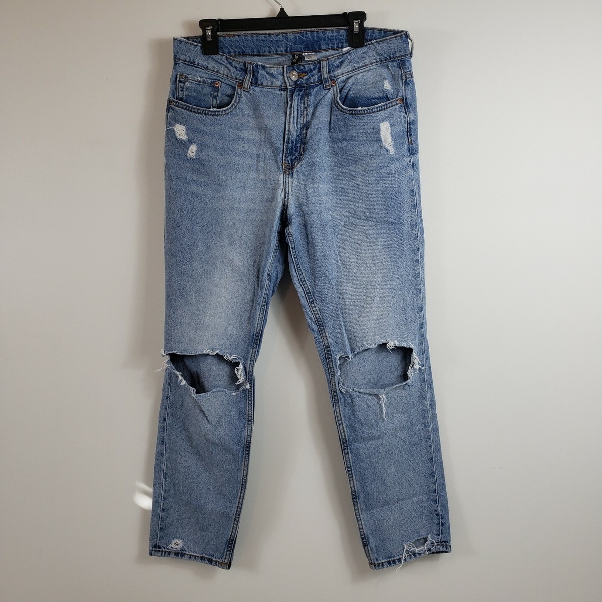 H&M Divided Jeans Womens 10 Distressed Tapered High Rise Light