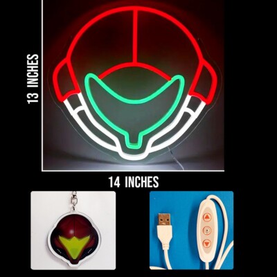 Metroid Samus Helmet neon LED sign dimmer switch + backpack clip NES game room