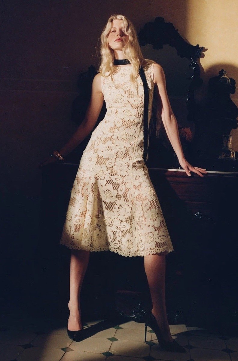 Self Portrait Midi Dress Crochet Lace YELLOW Size US 6 UK 10 $ 695
