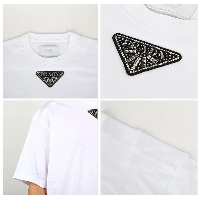 T shirt manica corta con toppa logo Prada 46671094