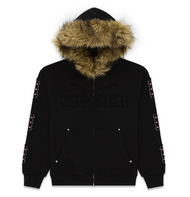 Spider Worldwide Garibaldi Studded Logo Zip Up Hooded Sweatshirt Black Pink