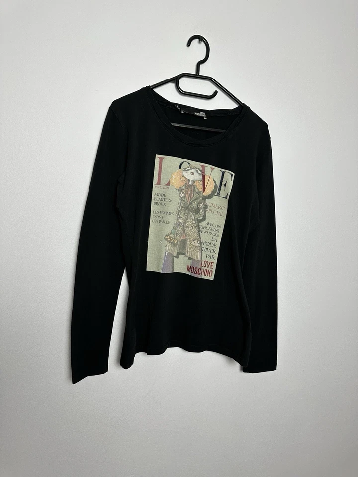 Love Moschino Big Logo Print Long Sleeve T Shirt Black Women’s  Sz US 8 - Image 2 of 4